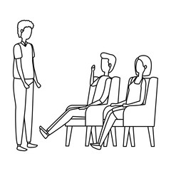 elegant business people workers in the sofa