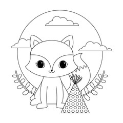 cute fox animal with hat party decoration