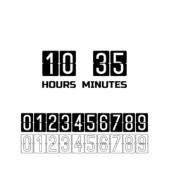 Obraz premium Set of numbers from black and white mechanical scoreboard. Flip countdown clock counter
