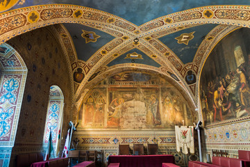 Obraz premium Interior of Priori Pallace, magnificent architecture of city council hall in Volterra, Tuscany, Italy