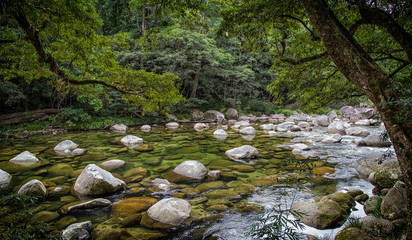 The Mossman river running through Mossman Gorge, Daintree National Park near Port Douglas in tropical Far North Queensland, Australia.