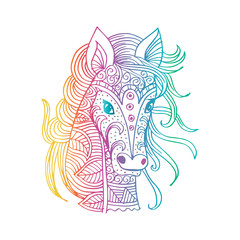 Hand-drawn horse with ethnic floral.