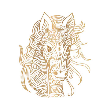 Hand-drawn horse with ethnic floral.
