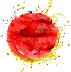 Fototapeta na wymiar Coloured Watercolor Background. Red and gold circle