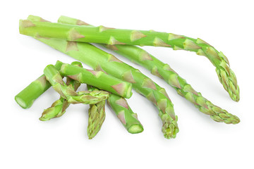 Fresh cut sprouts of asparagus isolated on white background