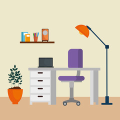 office work place scene with laptop