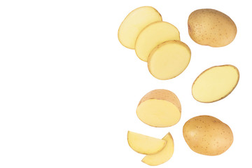 Young potato isolated on white background. Harvest new. Top view. Flat lay, Set or collection