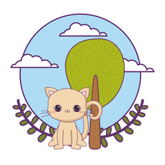 cute cat animal with tree plant nature