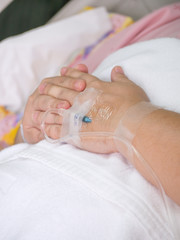 Close up of a saline solution on hand