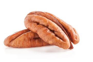 Pecan nuts isolated on white background with clipping path