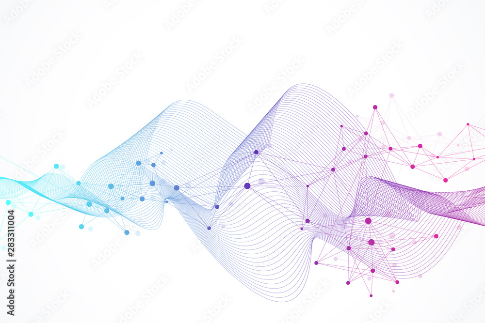 Aufkleber expansion of life. colorful explosion background with connected line and dots, wave flow. visualizat