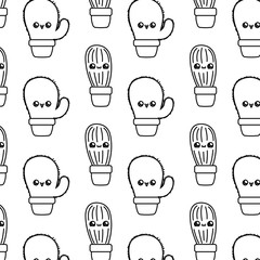 pattern of cactus tropicals in pot plants kawaii style