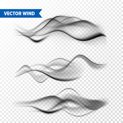 Realistic Wind Set on Transparent Background. Vector Vapor in Air, Smoke Steam Flow. Fog, Mist Effect.