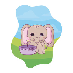 cute elephant animal with cake birthday