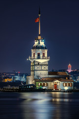 Fototapeta premium Maiden's Tower, Maiden's Tower, night view, city lights, sea, landscape, mosque, history, art, artistic, night scene, istanbul, turkey, peace, spacious, comfort, long exposure, city views, istanbul ni