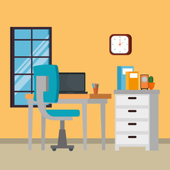 office work place scene with laptop