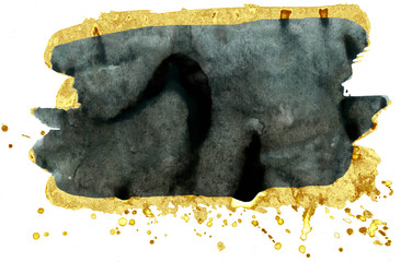 Coloured Watercolor Background. Black and gold brush strokes