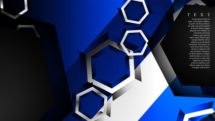 Vector hexagon overlaps and blue color for background, space for text