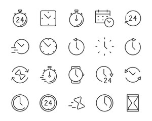 set of time icons, clock, alarm, hours