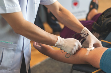 blood donation picture with soft-focus and over light in the background