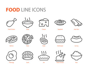 set of food line icons, kitchen, restaurant, menu