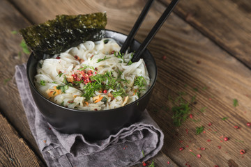 Asian noodles with greens and nori