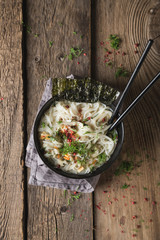 Asian noodles with greens and nori