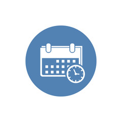 Calendar and clock icon. Date and time symbol. Event pictogram, flat vector sign isolated on white background. Simple Sign for mobile concept and web design. Vector illustration.