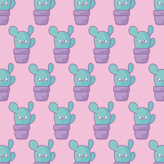 Obraz premium pattern of cactus tropicals in pot plants kawaii style