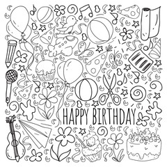 Vector set of cute creative illustration templates with birthday theme design. Hand Drawn for holiday, party invitations.