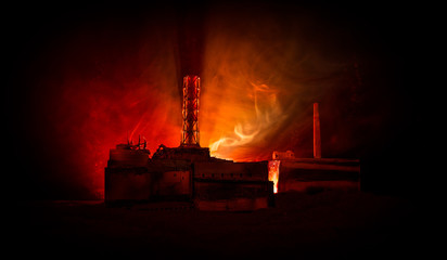 Creative artwork decoration. Chernobyl nuclear power plant at night. Layout of abandoned Chernobyl...