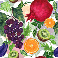 Watercolor hand paint eco food organic cafe menu design. natural fresh fruits and vegetable illustration
