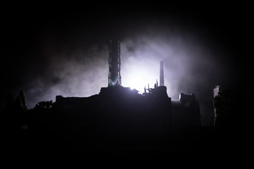 Creative artwork decoration. Chernobyl nuclear power plant at night. Layout of abandoned Chernobyl...
