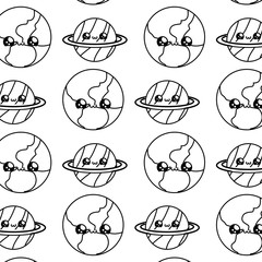 pattern of cute planets saturn with world earths kawaii style