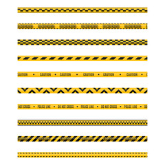 Set of seamless yellow and black warning tapes, vector illustration.