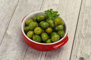 Green Campo Real olives in the bowl