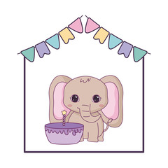 cute elephant with cake birthday and garlands