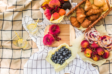 Picnic in the park on the tablecloth