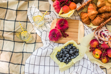 Picnic in the park on the tablecloth