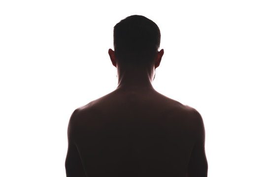 Male silhouette from the back, muscular look isolated on white
