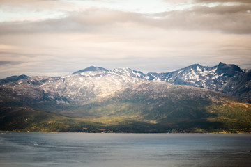 A beautiful landscape on mountains and a fjord in Northern Norway