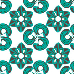 Abstract geometric vector seamless pattern in green and brown colors.