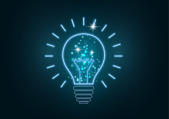 Science is the study of molecules, atoms, neurons. Icon idea, solution, discovery in the form of a glowing light bulb.