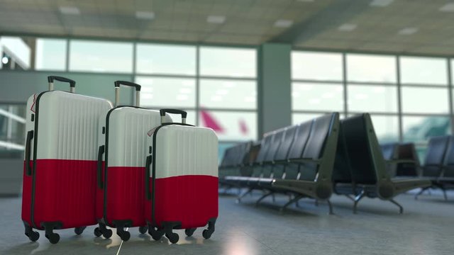 Travel suitcases with flag of Malta. Maltese tourism conceptual 3D animation