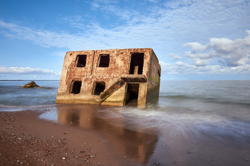Bunker ruins near the Baltic Sea beach, part of the old fortress in the former Soviet Union base...