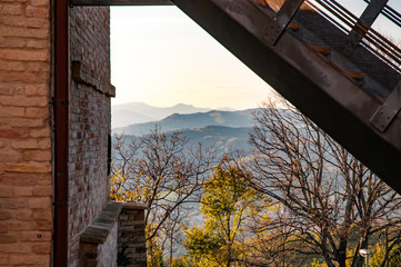 View of hills and trees from Montefabbri a little village of the Montefeltro in  the Italian Marche...