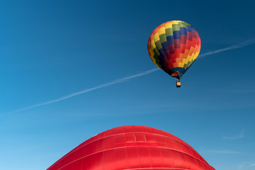 Detail of a starting colorful hot air balloon