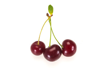 Sweet ripe cherry with leaves