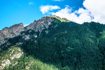 mountain landscape - mountains forest, rocks glaciers snow clouds, Dombay, Karachay-Cherkessia, Russia