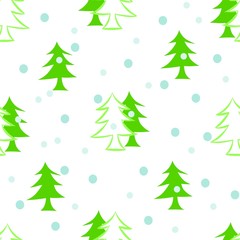 seamless pattern with pine trees drawing, green and white colors vector